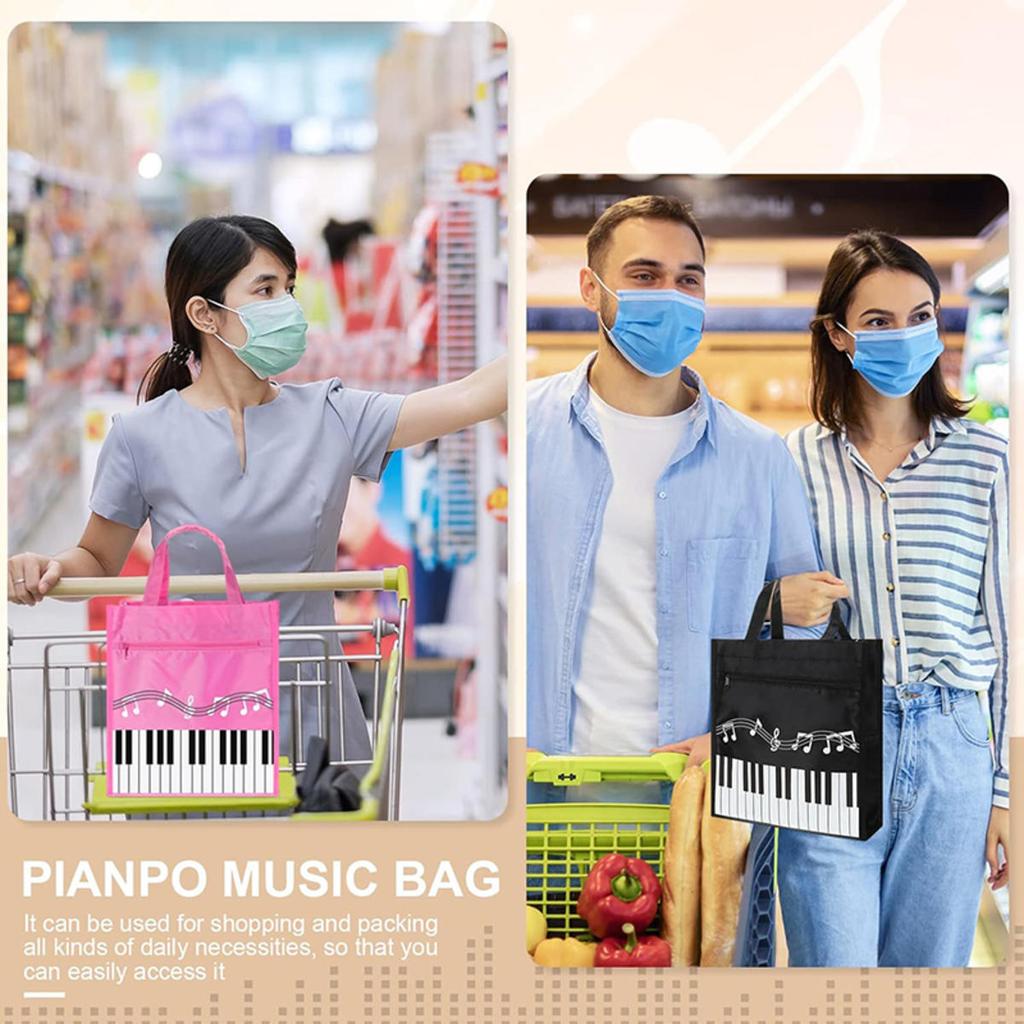 Piano Keys Handbag Small Piano Music Printed Bag Reusable Tote Bag Shoulder Shopping Bag Book File Storage Pouch Durable