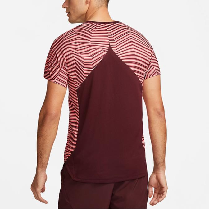 Nike Court Dri-FIT Slam Striped Colorblock Crew Neck Short Sleeve Tee Men Tops Night-Maroon DV0702-681