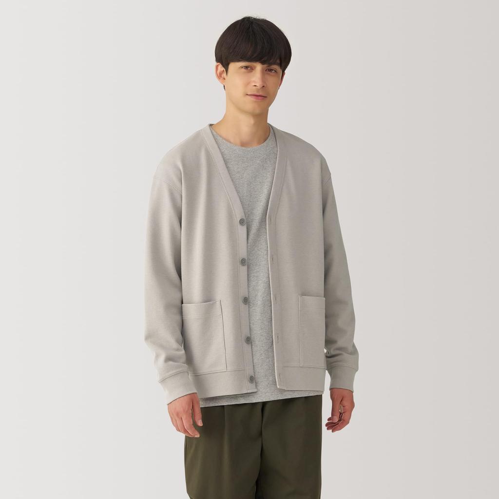 MUJI Milan Rib Size AB1NFA4A Men's Double-Knit V-Neck Cardigan, Gray, S,
