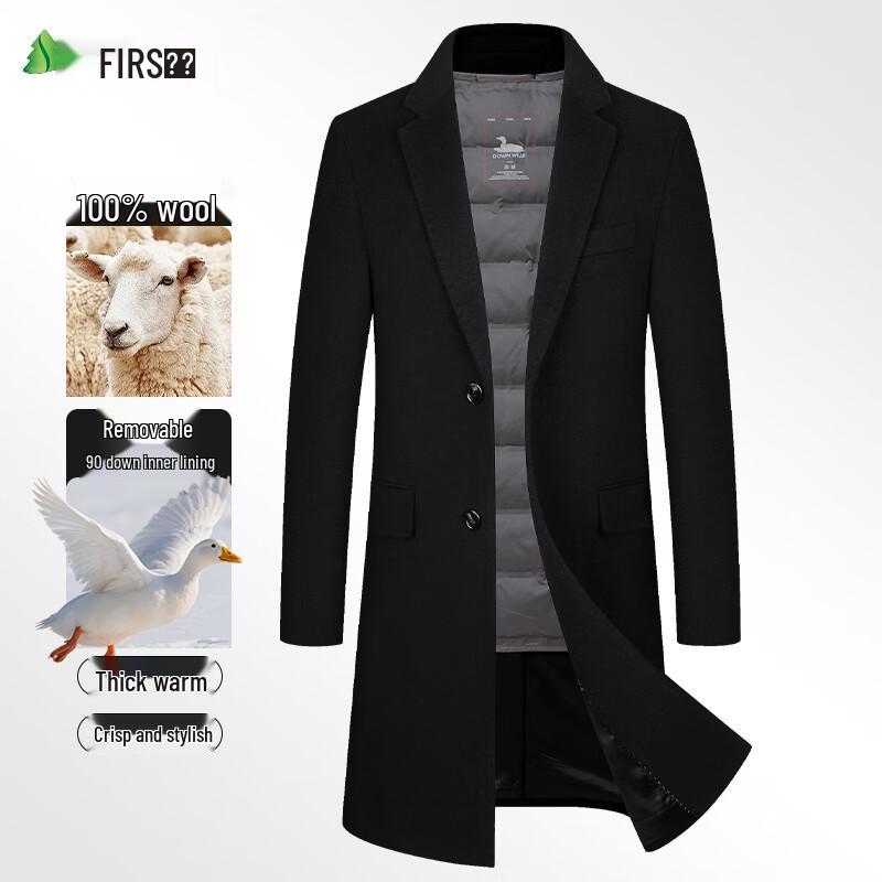 Shanshan Men's 100% Wool Down-Filled Mid-Length Overcoat