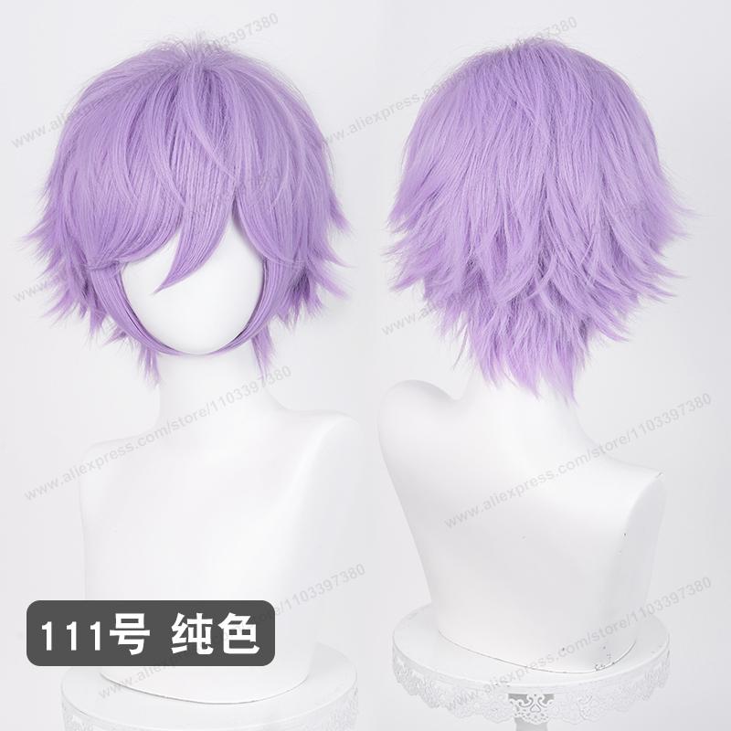 Anime Upgraded 32cm Short Flipped Ends Cosplay Wig Green Blue Purple Pink Man Women Heat Resistant Synthetic Hair