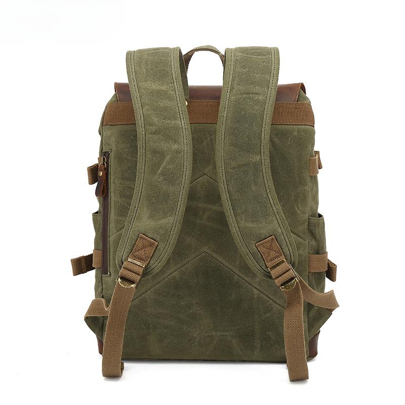 Backpack Male Student Backpack Retro Travel Bag Waterproof Canvas with Top Layer Leather Computer Travel Bag