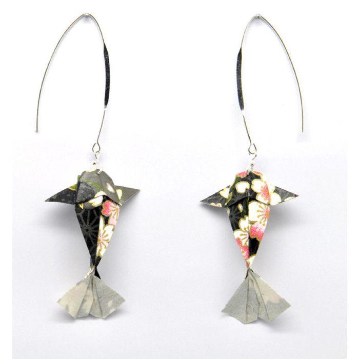 The Cocotte - Black Carp Origami Paper Earrings