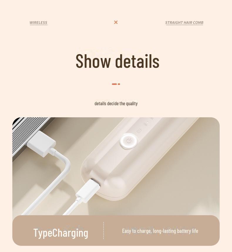 Rechargeable Wireless Ceramic Hair Straightener Comb - Fast Heating & Negative Ion Technology