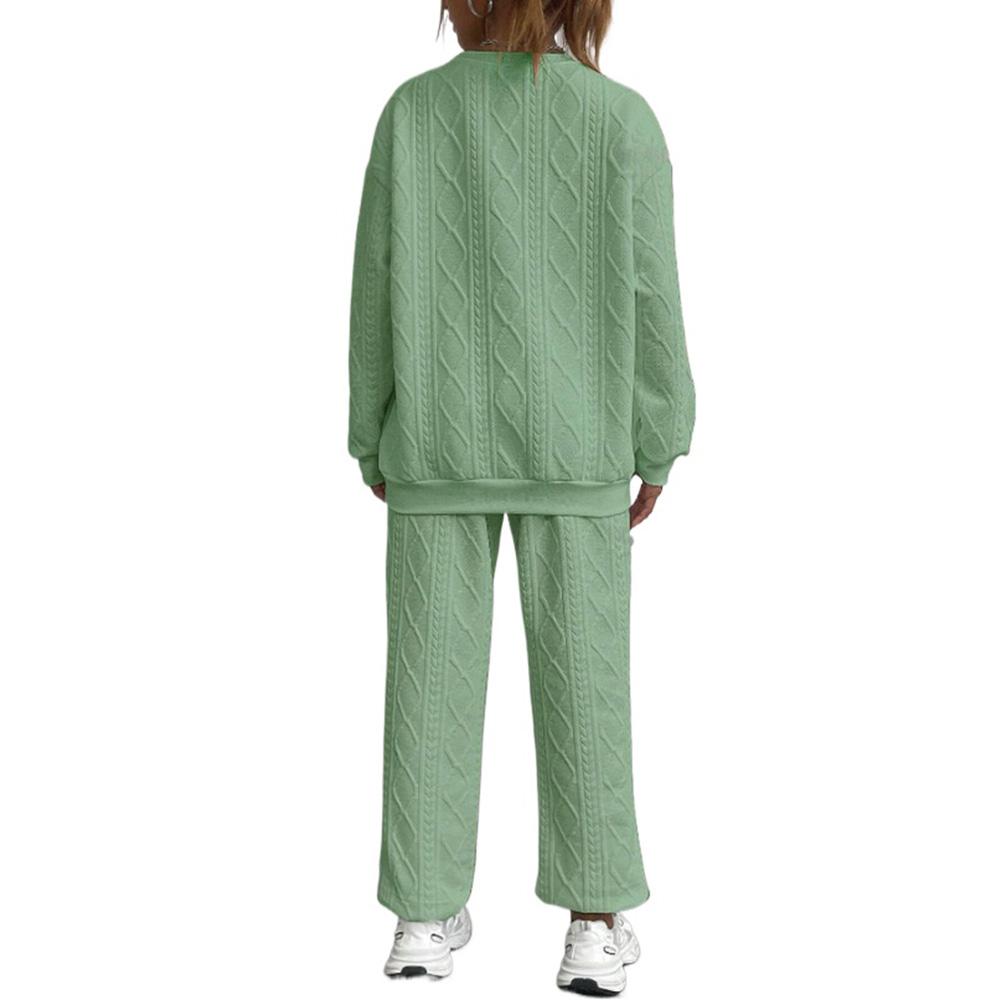 Dames Herfst en Winter Effen Kleur Jacquard Lange Mouw Casual Ronde Hals Sweatshirt en Broek Set