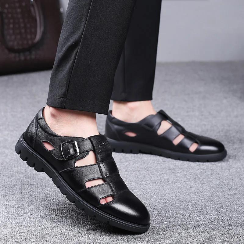 Summer New Luxury Brand Roman Sandals Soft Soled Hollow Out Leather Shoes Business Formal Brown Sandals Casual Breathable Shoes