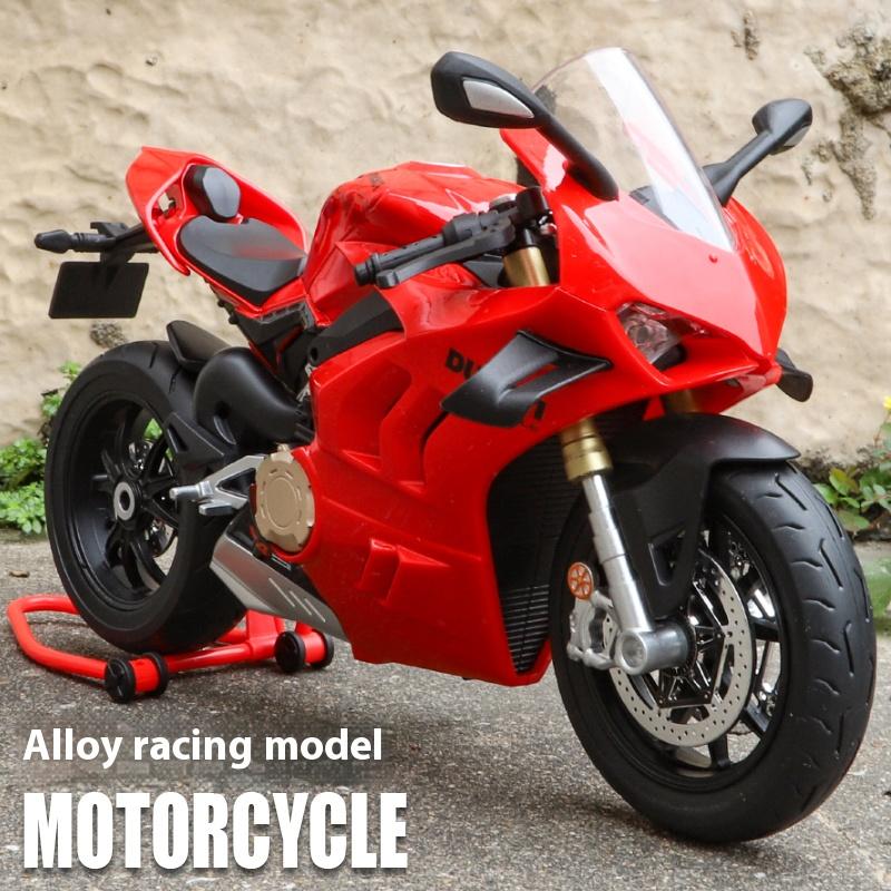 1/9 Skala Ducati Panigale V4S Off Road Motorsykkel Legering Støpt Motorsykkelmodell Lyd & Lys Skrivebordsdekorasjon Utstillingsserie Gaver