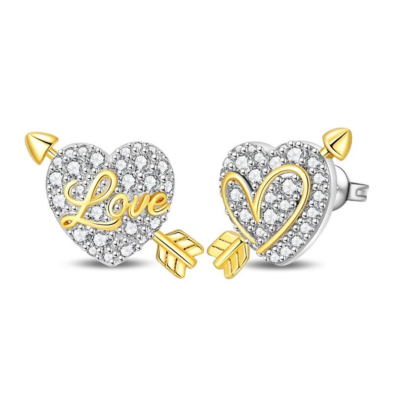 New 925 Silver Pink Heart Shape Women Earrings Brilliant Wedding Engagement Star Earrings Jewelry Gift