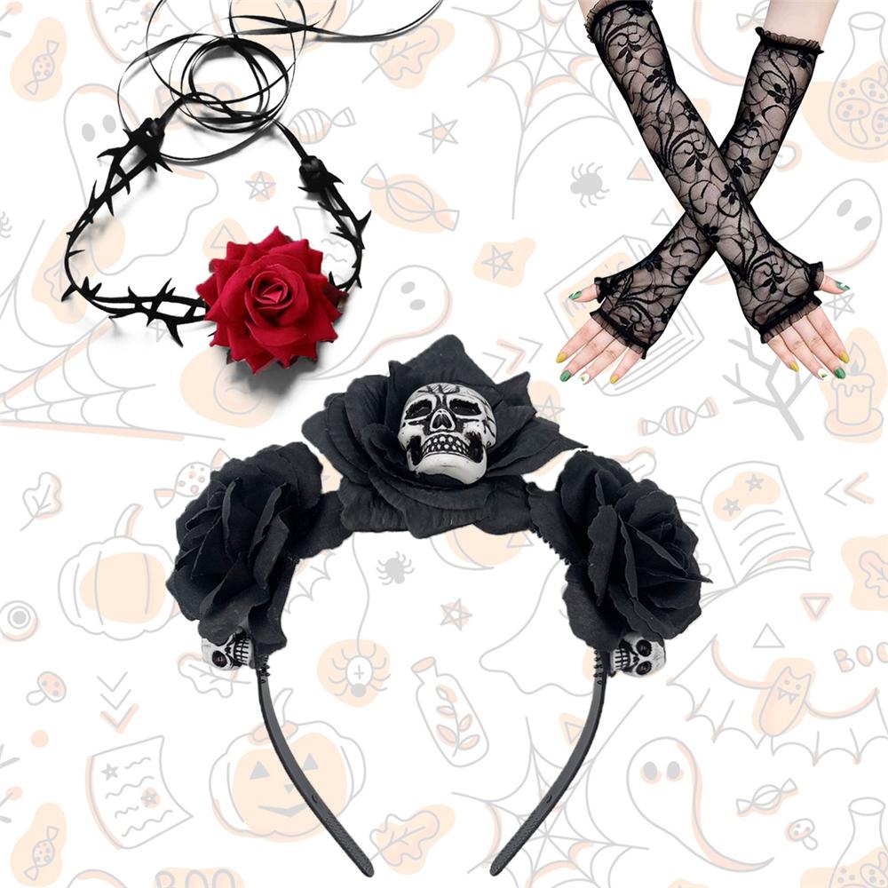 Novelty Halloween Costume Accessories Day of The Dead Headpiece Rose Flower Necklace  for Women