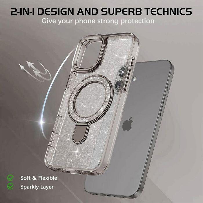 Coque de Protection - BOOLING - pour iPhone 17 - Paillettée avec Cercle Magnétique Ajustable - Gris