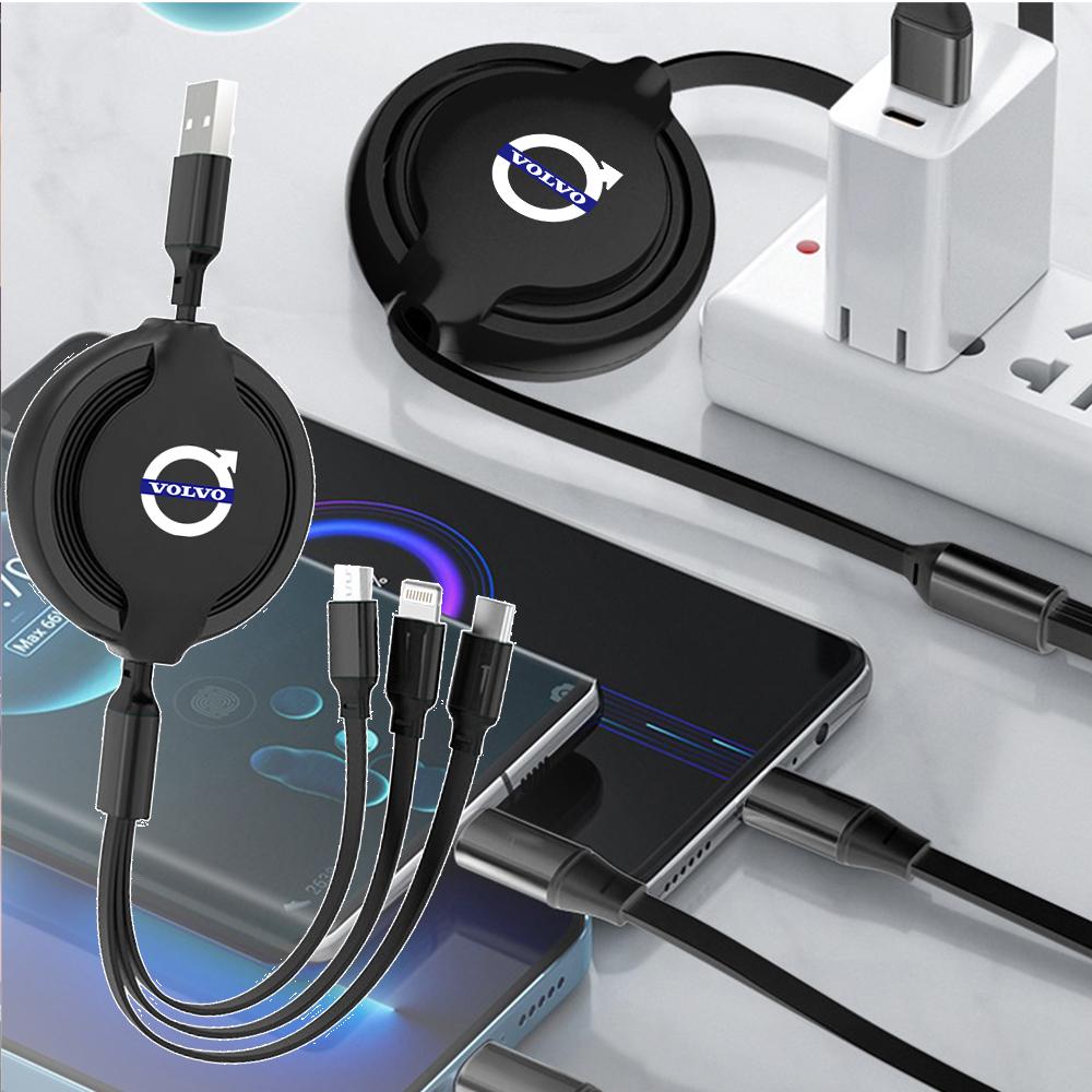 Car Interior 3 In 1 Micro USB Type C Fast Charging Cable Auto Accessories For Volvo V60 XC90 V40 XC60 S60 C30 V70 S90 XC40 S80