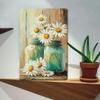 2D Flat, 1pc Vintage Floral Metal Tin Sign Wall Art - Rustic Mason Jars with Daisies Design, Distressed 8x12 Inch Home Decor for
