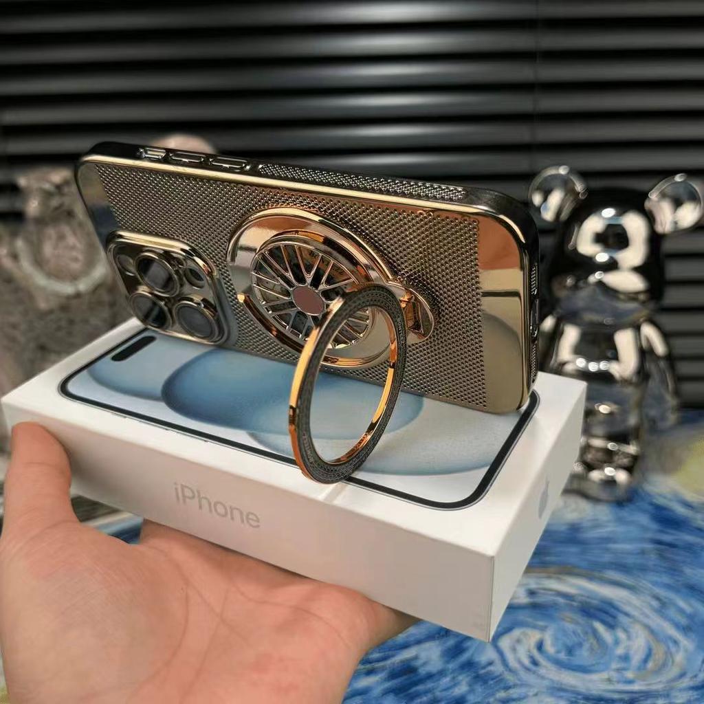 Applicable To IPhone 16 Mobile Phone Case Gyro Rotary Bracket Electroplated Breathable Heat Dissipation Mesh Shell Apple 14 Anti-fall Hard Shell