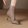 French Retro Western Booties Women's Single Boots Metal Toe Pointed Toe Stiletto Heel Versatile Skinny Fashion