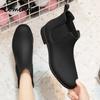 Comemore Rain Boot Waterproof Round Toe Elastic Band Low Heels Fashion Non-slip Ladies Rubber Shoes Women Chelsea Ankle Boots 41