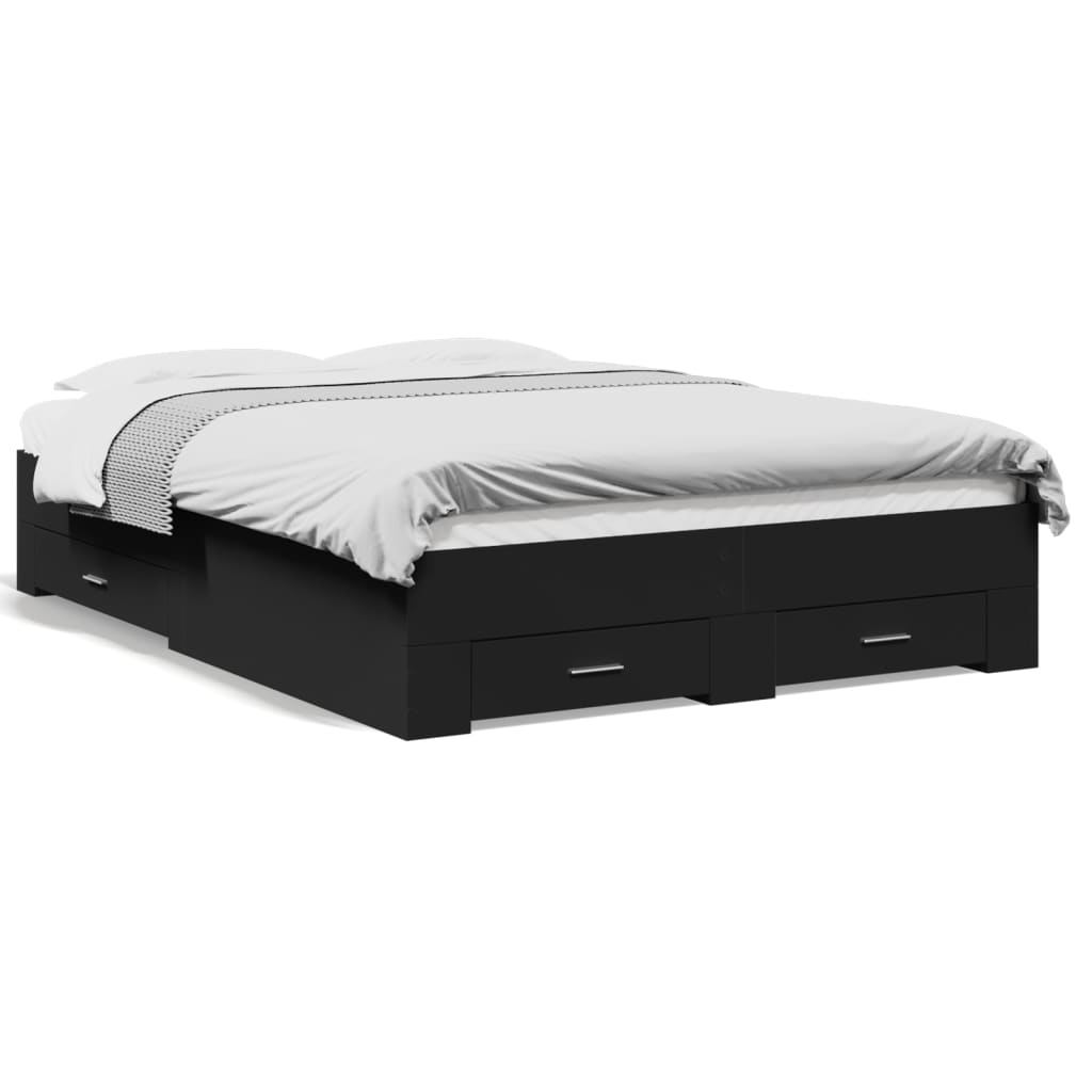 Bed Frame with Drawers Black 135x190 cm Engineered Wood