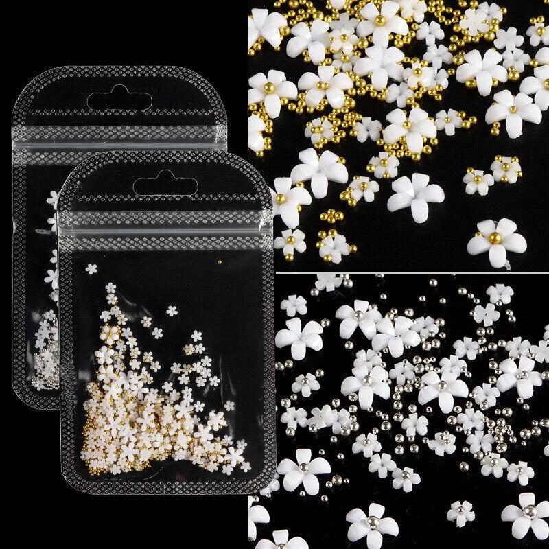 200Pcs Acrylic Crystal 3D Flower Nail Art Decoration Cute Mixed Size Manicure _A