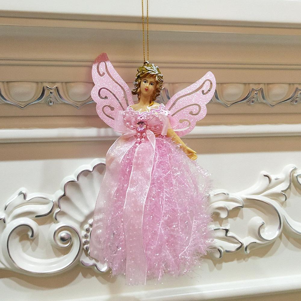 Glitter Christmas Angel Pendant with Shining Wings Hanging Angel Doll  New Year