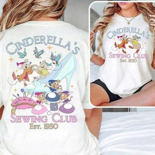 Cinderella Sewing Club 1950s Shirt Womens Tshirt New Casual Fashion Couple Street Wear S