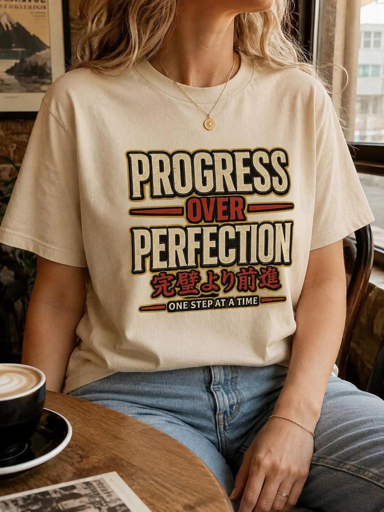 Progress Over Perfection T-Shirt and kids tshirt | Motivational Typography, Self-Improvement Tee