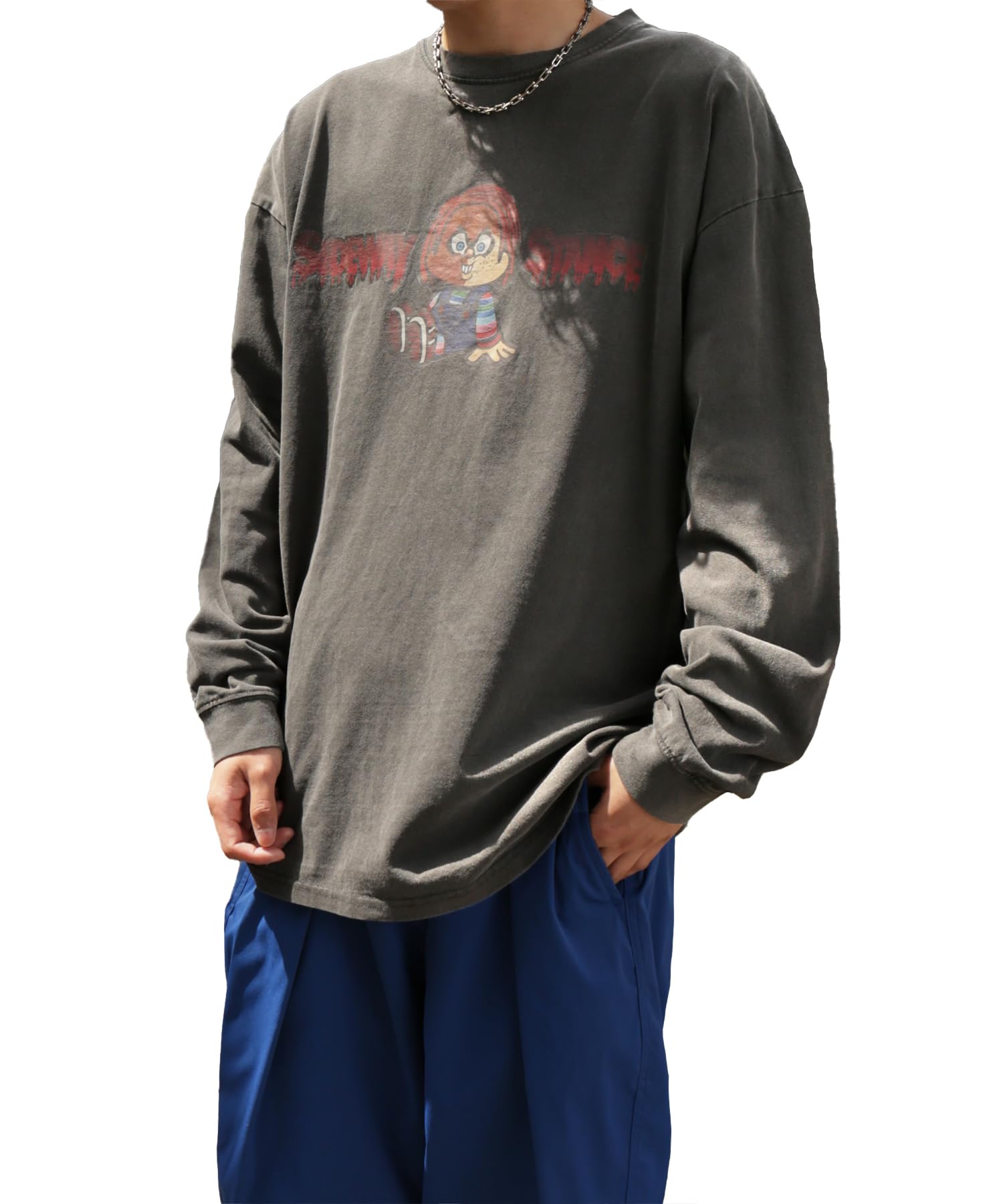 

IMPROVES Casual SIDEWAYSTANCE Child Horror Pigment Long Sleeve T-Shirt, Men s, Black