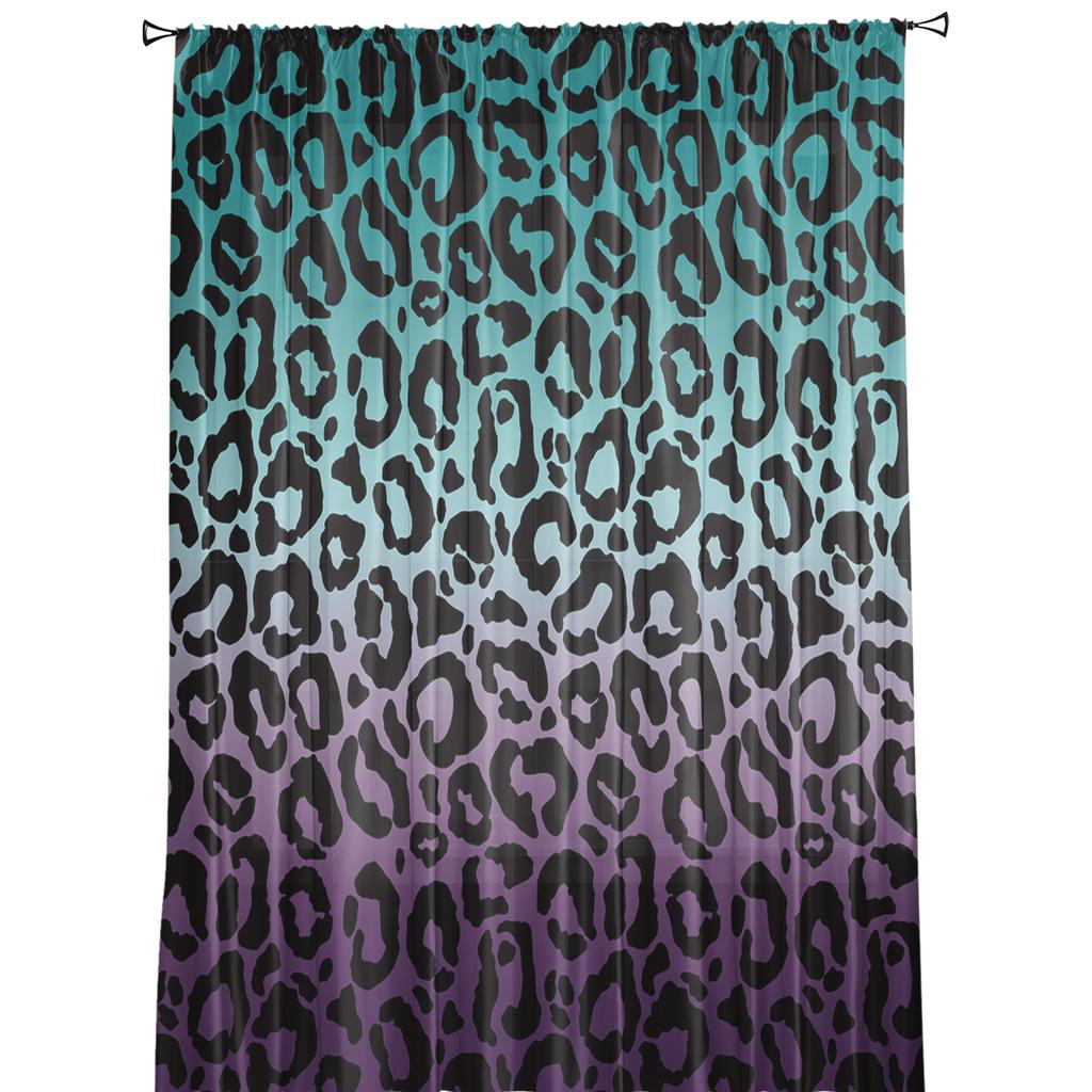 Zasłony tiulowe z gradientem i teksturą skóry zwierzęcej w panterkę do dekoracji salonu, nowoczesne szyfonowe przezroczyste woalowe zasłony kuchenne