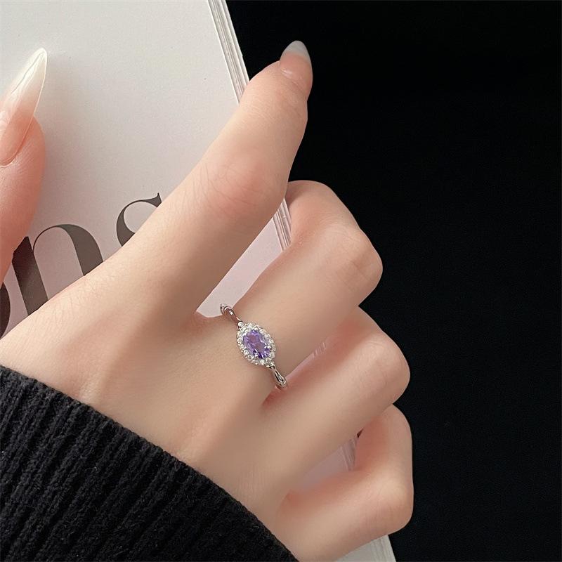 Purple Series Zir*****Pen Ring, Sweet Color Treasure, Fashionable French Light Luxury, High Sense, Full Of Diamond Rings, Female Tide