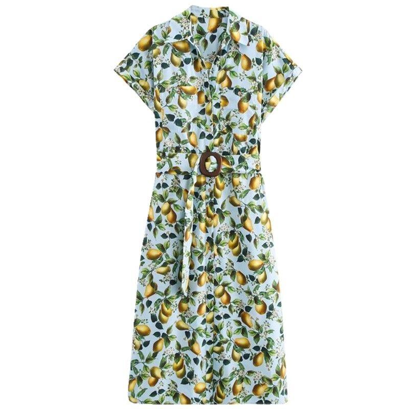 

Fashion Style 2024 Autumn New Women s Fruit Printed Short Sleeve Lapel Casual Long Dress 8783177 Figure Color L