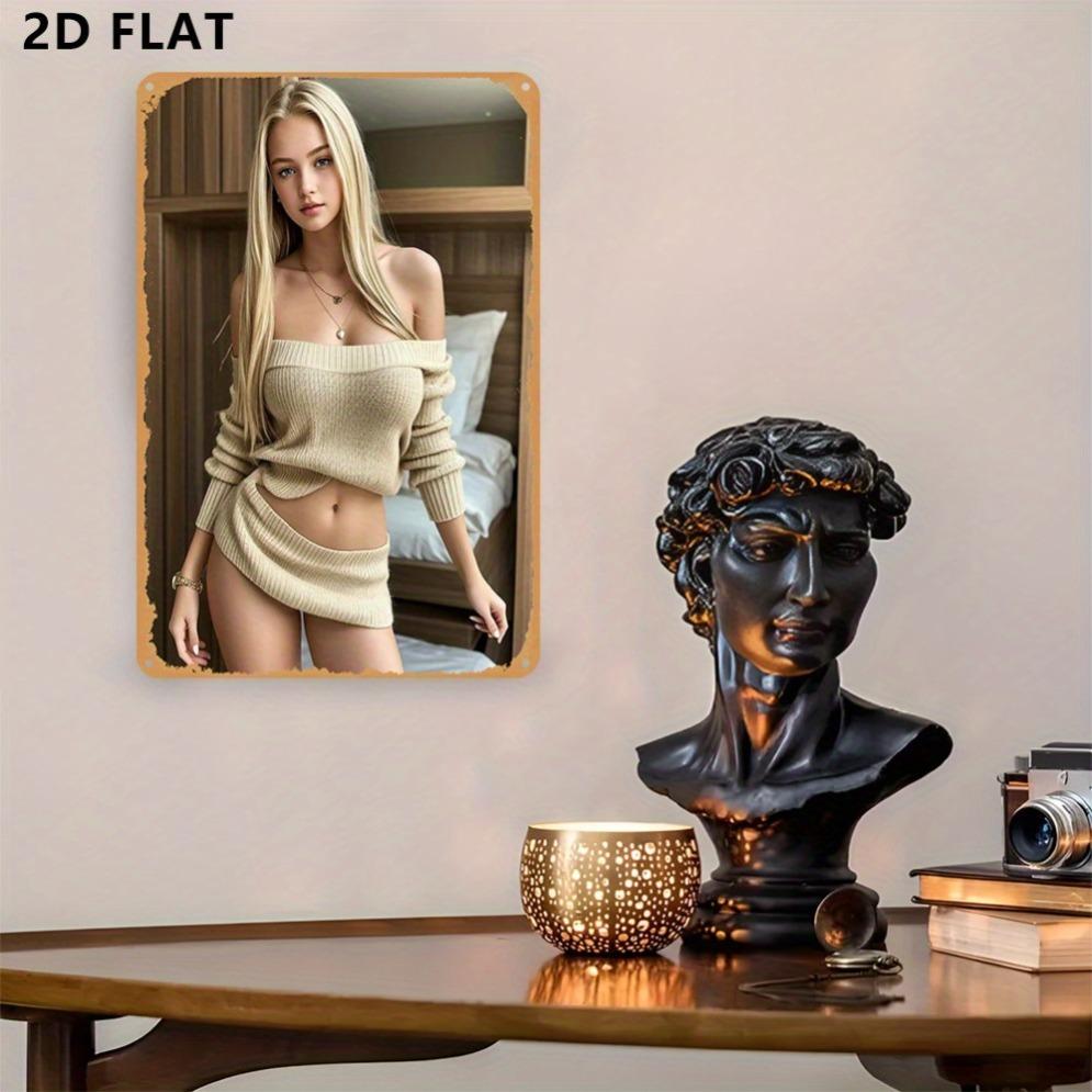 Vintage Metallschild für Frauen - Beiger Pullover Blonde Dame Wandkunst, Langlebige Nostalgische Heimdekoration für Schlafzimmer Valent