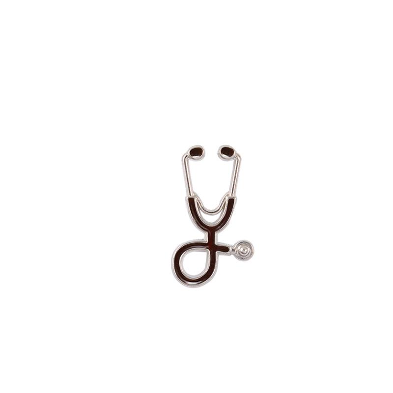 Minimalist Geometric Stethoscope Brooch: Colorful Alloy Pin with Silver Oil Drop Badge
