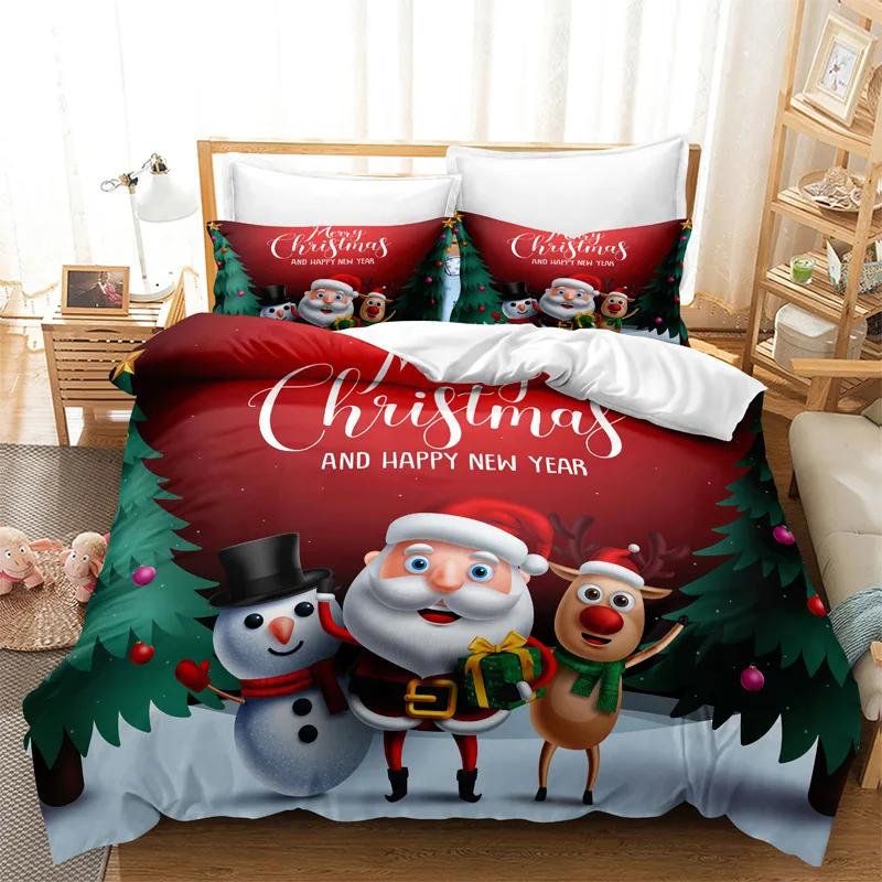 Santa Claus Duvet Cover Set with Pillowcases No Filling WashedBedding Set of 3 Pieces King Size Bedding Set Christmas Gift