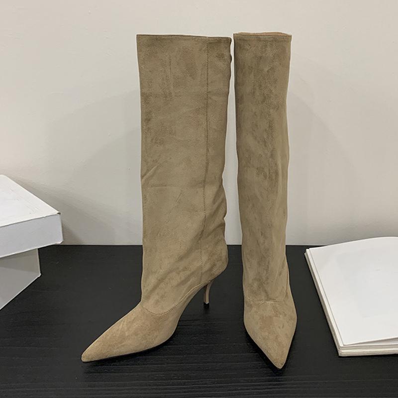 Fashion Liyke Fashion Slim Black Knee-High Women Boots Street Style Pointed Toe Thin Kitten Heels Ladies Shoes Punk Vintage Long Booties