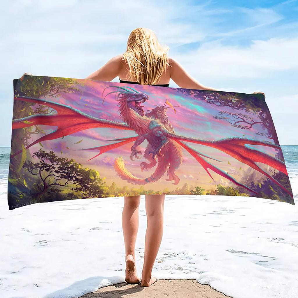 Majestic Dragon Bath Towel - Fantasy Design, Soft Absorbent, Perfect for Summer Fun, Adds Adventure to Your Beach Days