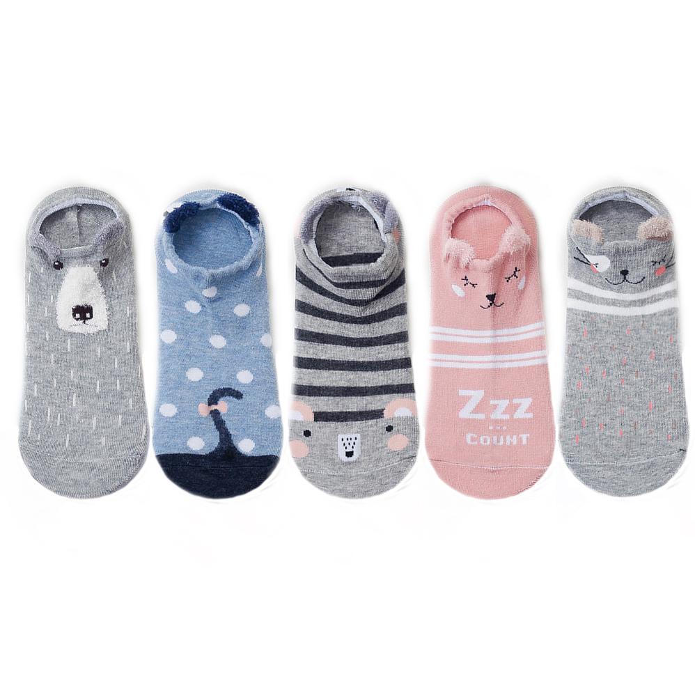5 pairs women cotton socks stereoscopic Cute Animal Female Kawaii Cat With Dog Summer Short Socks Women Casual Soft Funny Socks