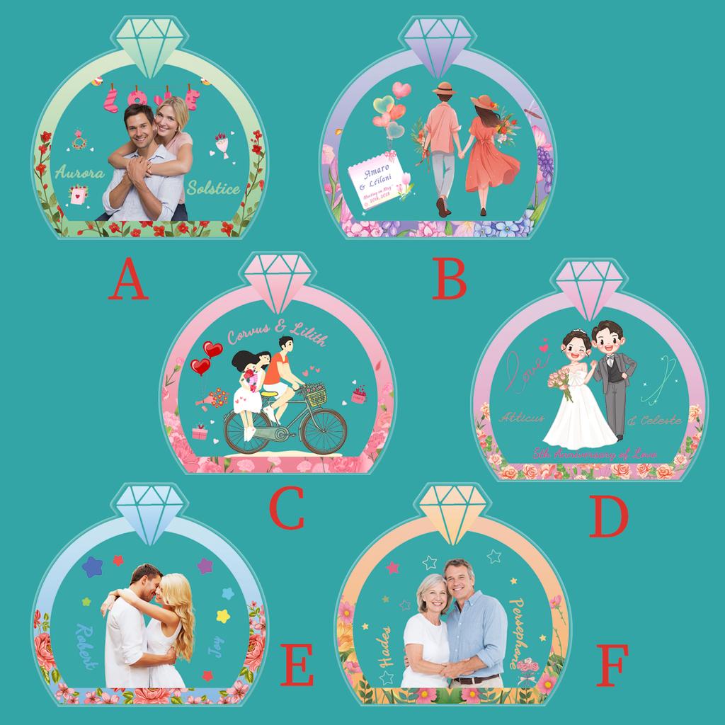 Personalized Acrylic Photo Ornaments, Romantic Diamond Ring Shape, Home Decor, Memorial & Couple Gifts