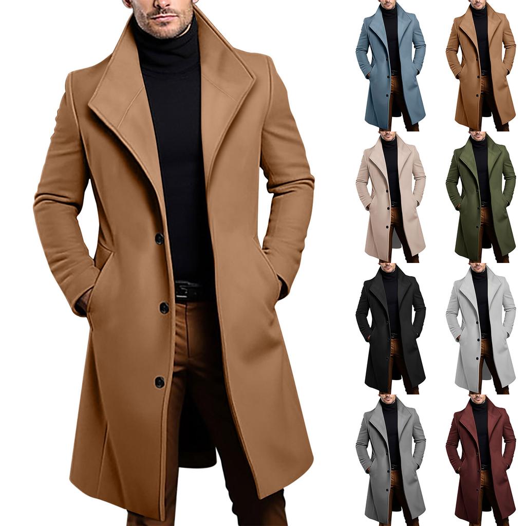 Men's Woolen Mid Length Coat, Windbreaker Coat