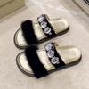 Cool Slippers Women's Summer New Soft Leather Fashion Square Diamond Outside Wear Flat Beach Word with Mink Hair Shoes