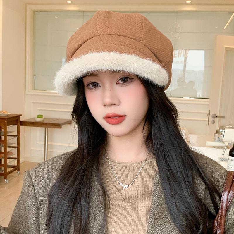Women S Winter Octagonal Hat Large Brim Fashion Versatile Japanese Style