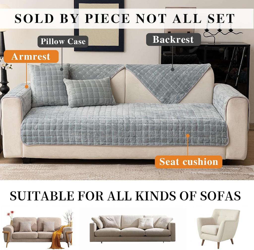 Soft Flannel Sofa Cover Non-Slip Quilted Furniture Protector Cushion for Living Room Couch Cover Warm Sofa Towel 1 Seat Pad