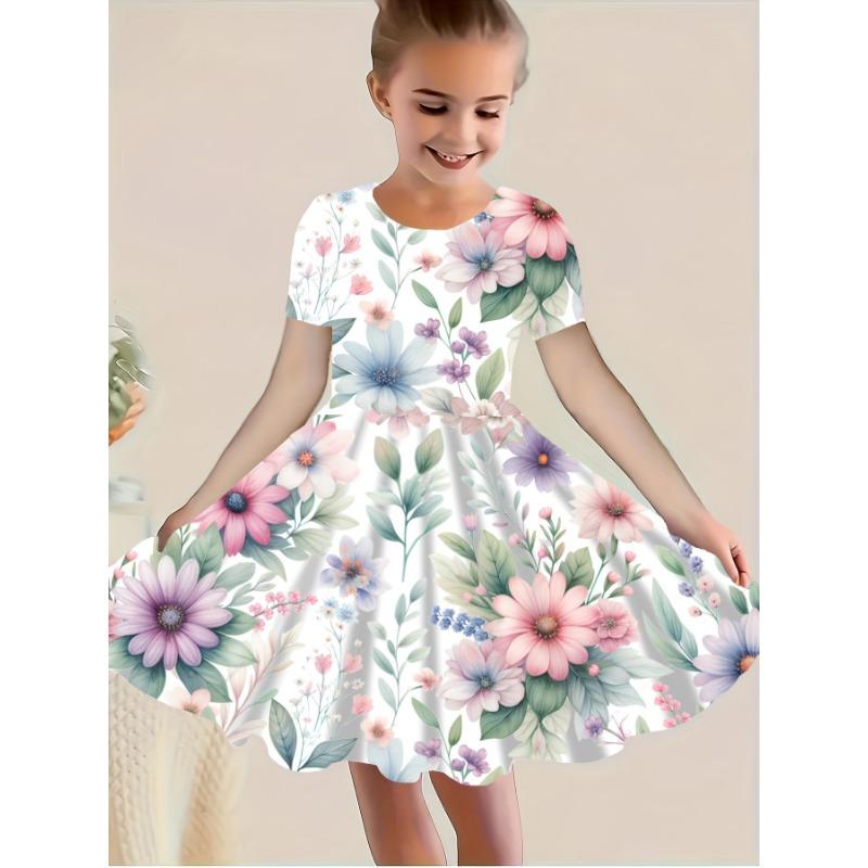 

Novelty Spring/Summer Elegant 3D Print Princess Round Neck Short Sleeve Dress 170