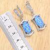 Geometric Blue Opal  Color Jewelry Sets For Women Bridal Necklace Pendant Earrings Rings Birthday Gift Box