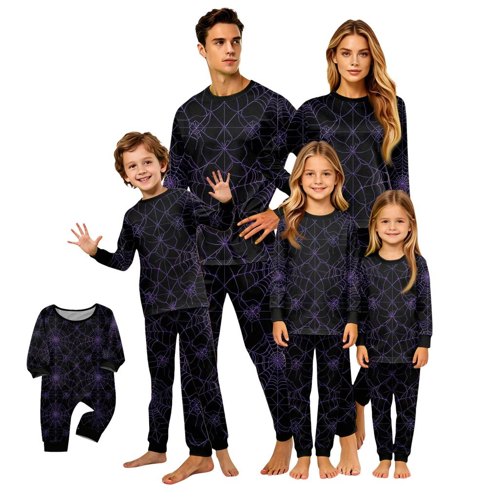 Family Matching Halloween Print Long Sleeve Pajama Set for Parents and Kids