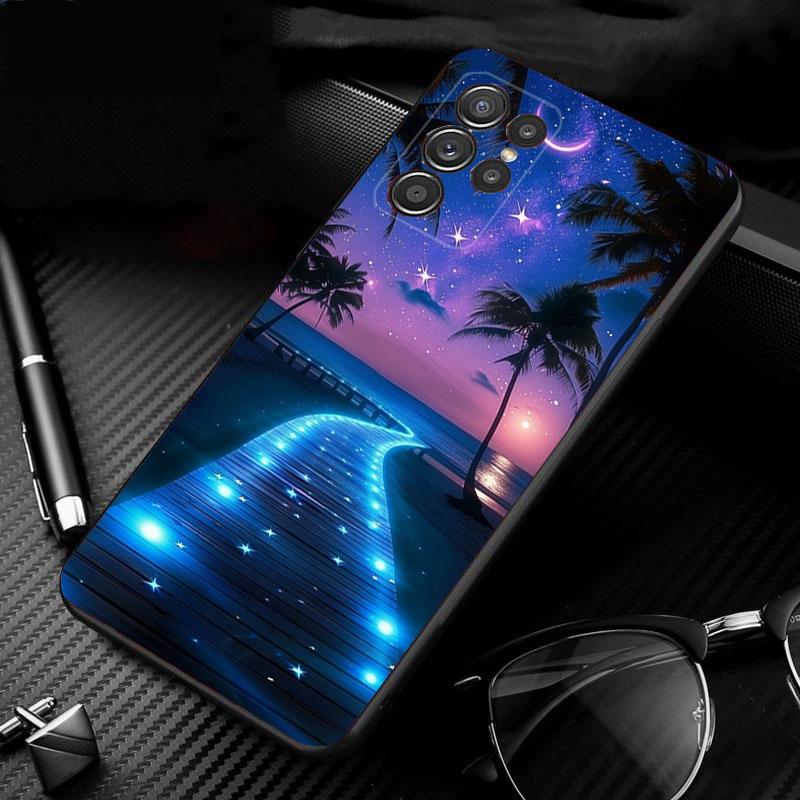 Phone Case For Samsung Galaxy S25 S24 S23 S22 S21 Ultra S24 S23 S22 S21 S25 Plus S24 S20 FE Moonlight Beach Scenery