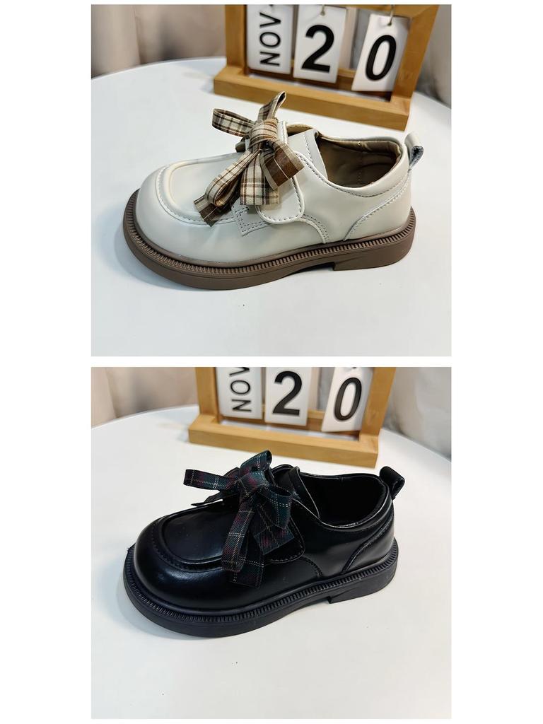 Chic Plaid Bow Korean Loafers for Girls: Stylish Princess Leather Shoes