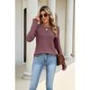Women Solid Color Crew Neck Lace Patchwork Loose Long Sleeve Casual T Shirt