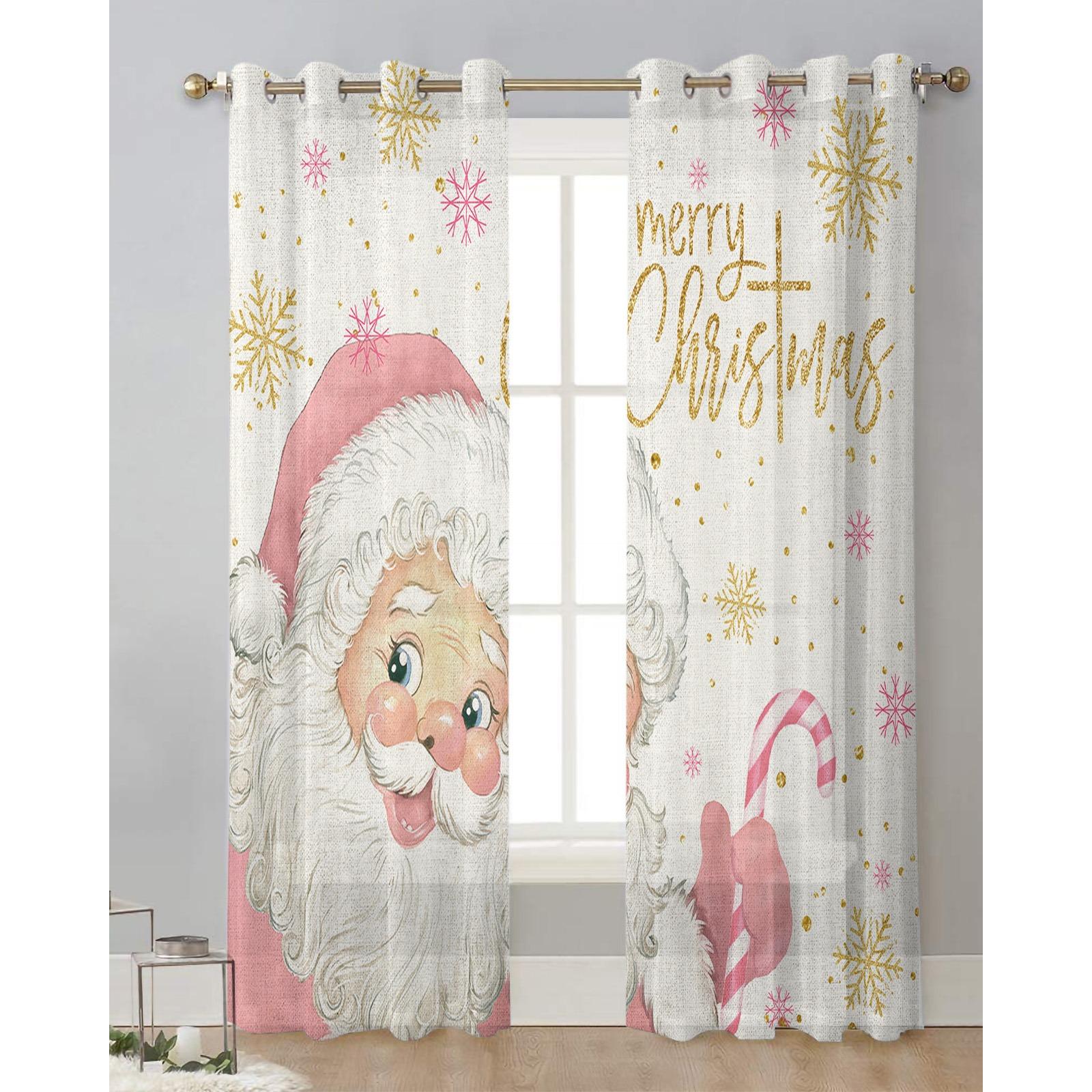 Рождественские розовые занавески со снежинками и конфетами — фото 3