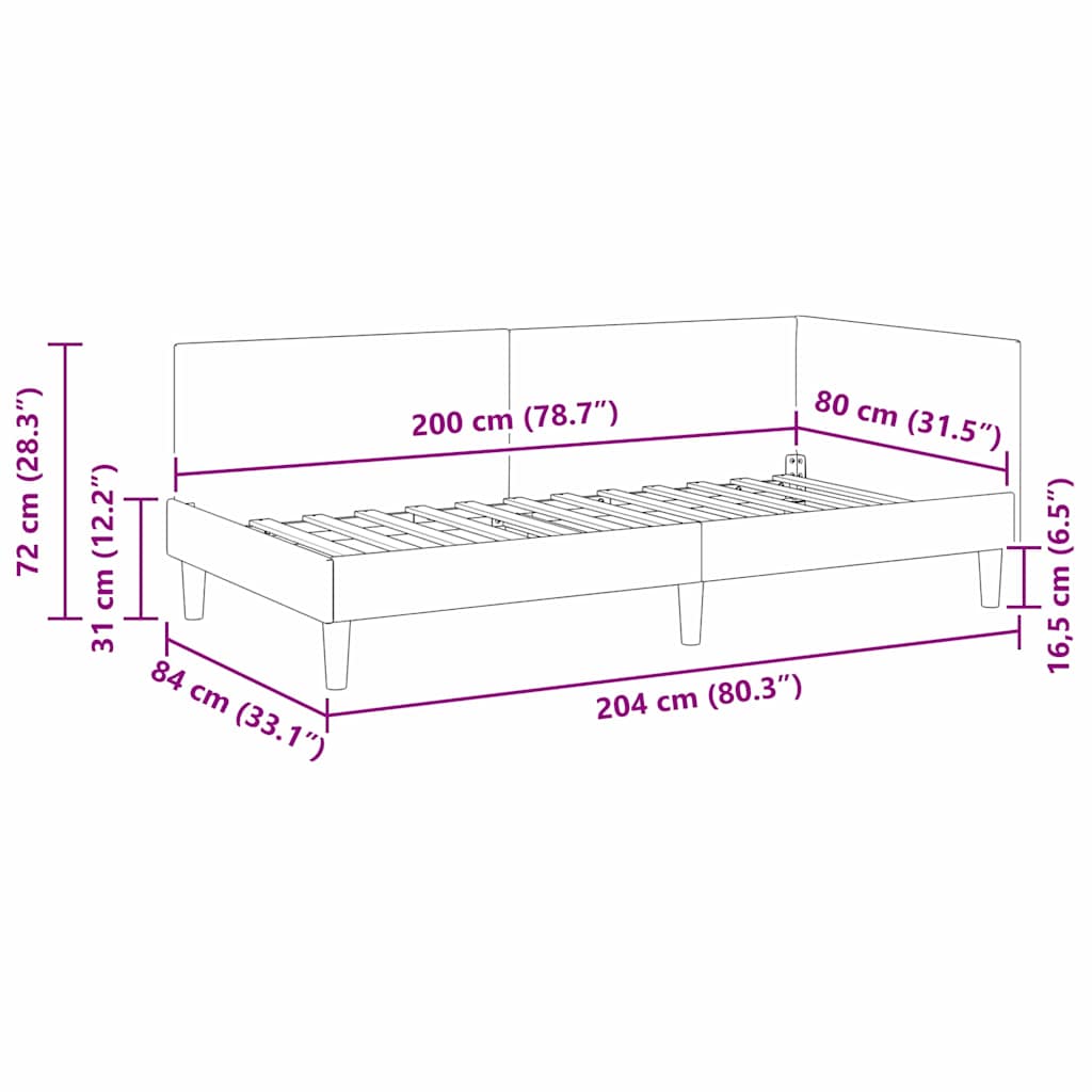 Corner Bed Frame with Headboard Black 80 cm x 200 cm Velvet