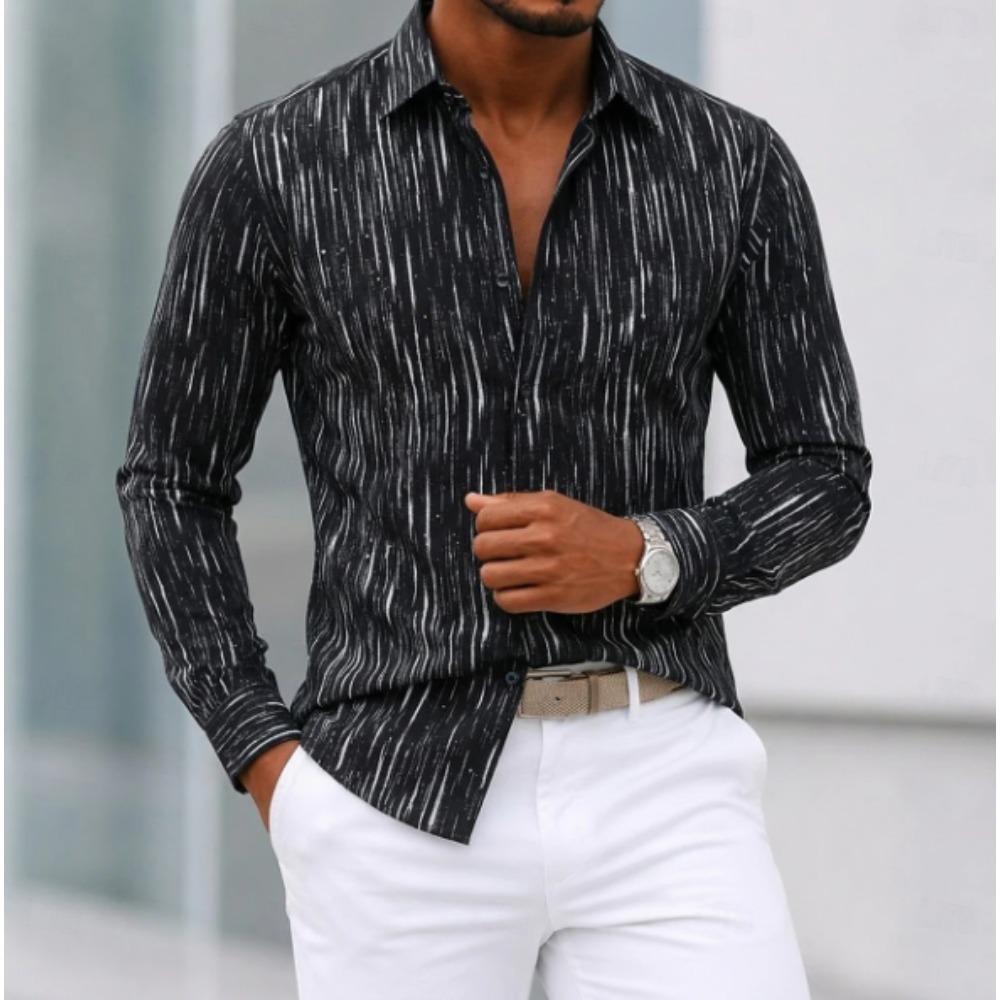 Men's Striped Pattern Printed Long Sleeve Shirts Casual Cardigan New Button Holiday Fashion Shirts