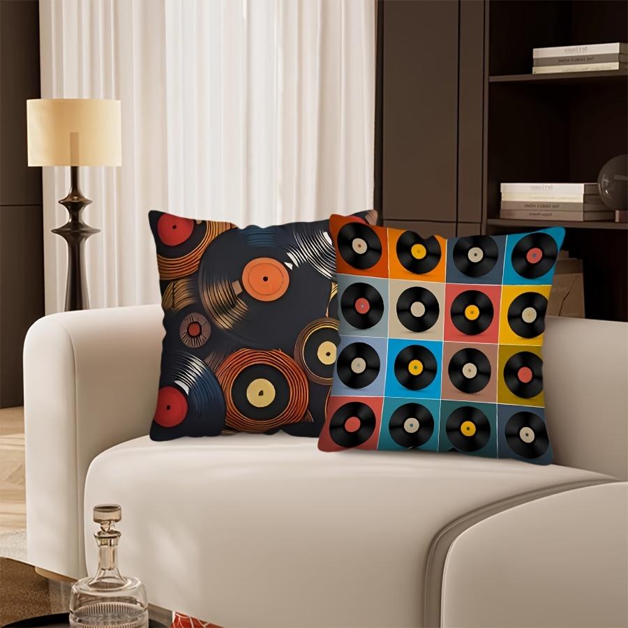 1Pc Retro Vinyl Record Themed Throw Pillow Cover Modern Design Zipper Pillowcase Square Cushion Case Home Decoration