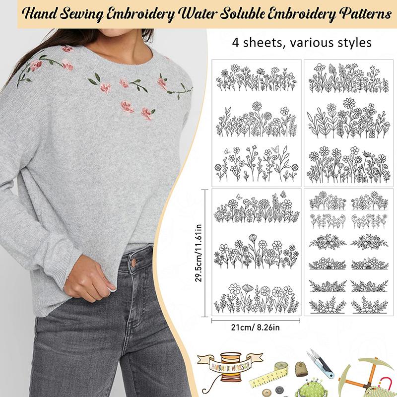 Water Soluble Stabilizer Embroidery Patterns, Stick And Stitch Embroider Paper Wash Away, Flower Floral Daisy Butterfly Designs